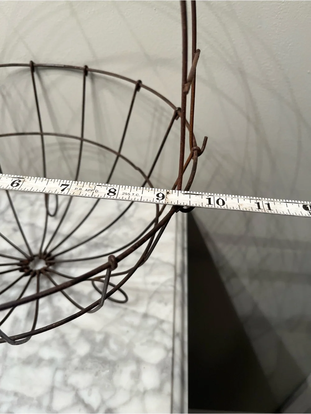 Vintage french style round wire gathering basket.